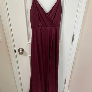 Lulus Ode To Love Burgundy Satin Maxi Dress Size XS